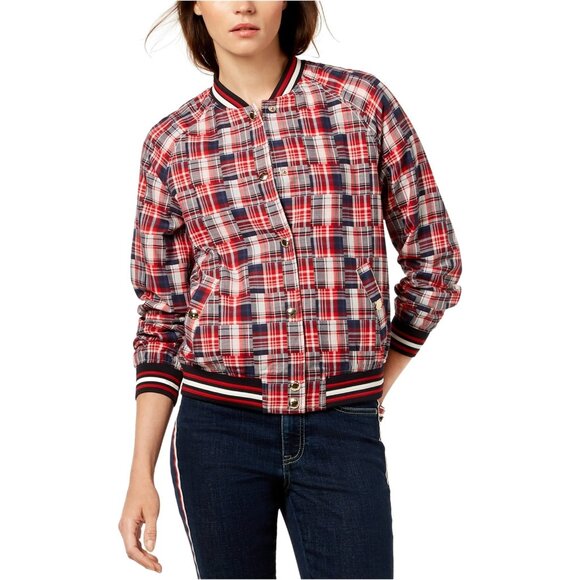 Tommy Hilfiger Womens Cotton Patchwork Plaid Varsity Jacket Size Small - Picture 1 of 1